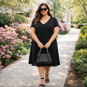 TERRA & SKY Black Gauze Babydoll Dress